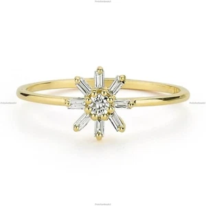 Anello Fiore Art Decò Fine Anniversario Fidanzamento Diamante Oro Giallo 14k Diamante - Foto 1 di 6