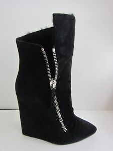 Giuseppe Zannoti Black Suede Wedged Booties Size 3/36