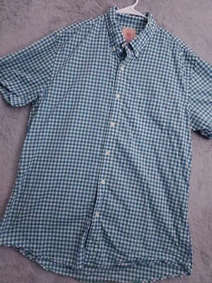 J Press Shirt Mens 2XL XXL Lightweight Woven Blue Green Check Preppy Pockets - Image 1 of 4