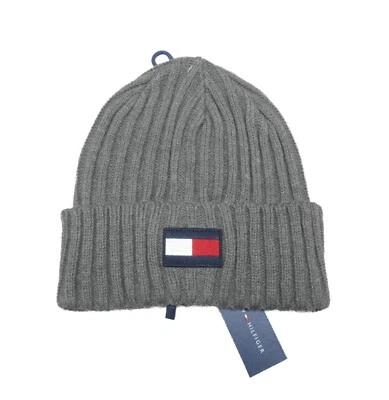 Tommy Hilfiger Hombre Gris Claro Logo Parche Acanalado Puño Gorro Foto 1 de 2