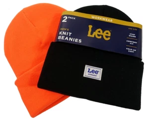 Lee Workwear Knit Beanie Hat Men 2pk Comfort Fit Fold Up Cuff Stay Warm - Picture 1 of 4