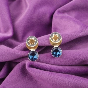 London Blue Topaz Gemstone Ethnic Drop Dangle Earrings Jewelry Sterling Silver - Picture 1 of 6