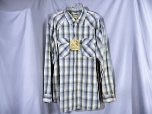US Expedition Mens Pearl Snap Shirt Sz XL Long Sleeve Blue Brown Western Points - Picture 1 of 7