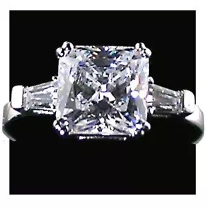 SQUARE RADIANT CUT Engagement Ring w/ Baguette Acents_Size-6_NF_925 SILVER - Picture 1 of 4