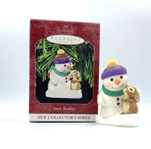 1998 #1 Snow Buddies Snowman with Rabbit Hallmark Keepsake Ornament Original Box - Picture 1 of 6