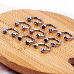 10pcs Surgical Steel Horseshoe Colorful CZ Gem Ball Lip Nose Stud Septum 16G - Picture 1 of 15