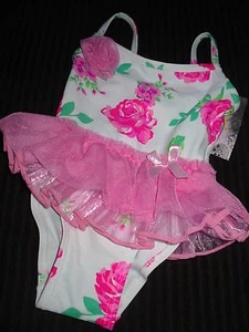 NWT Flapdoodles, Sz 2/2T, Girls Pink Flower Print Tutu Swimsuit - Adorable!! - Picture 1 of 1