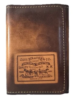 Vtg 80s Levis Strauss Embossed Leather Billfold Wallet Brown Suede Interior - Image 1 of 4