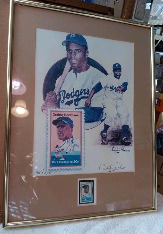JACKIE ROBINSON 1988 20 CENTS STAMP Print Signed By CHRISTOPHER PALUSO- 787/5000 - Image 1 of 4