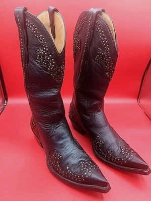 Old Gringo女式Clarita黑色皮革牛仔靴带金色铆钉细节... — 第 1/4 张图片