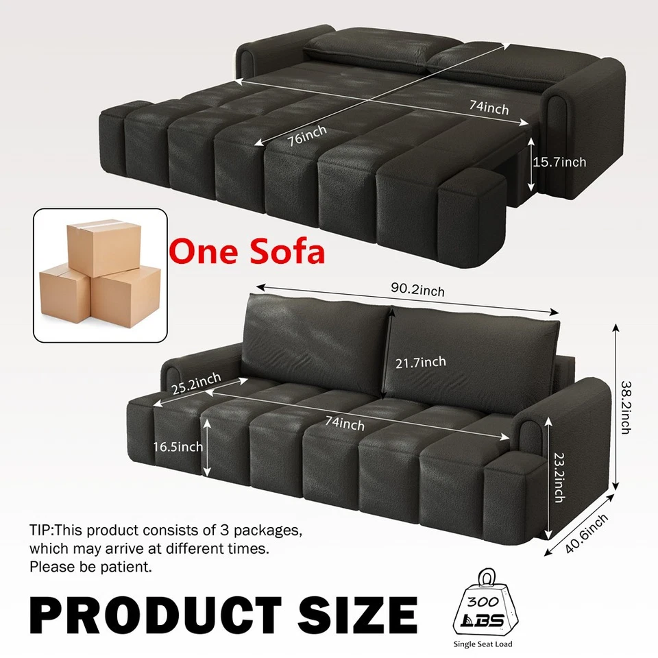 4-Seater Upholstere Sofa Pull Out King Size Sleeper Sofa Bed Couch with Storage - Image 1 of 1