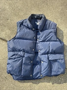 Vingtage Woolrich Goose Down Puffer Vest Men's L Navy BlueOutdoor Snap Front - Picture 1 of 8