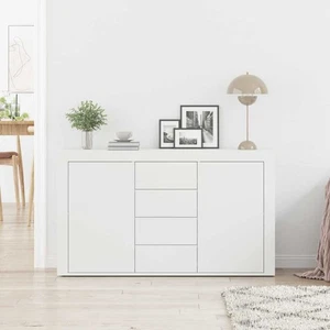 White Sideboard Wood 120x36x69 cm Storage Cabinet Buffet - Picture 1 of 8