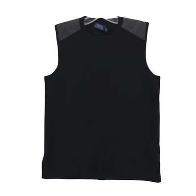 POLO RALPH LAUREN Black Knit Sweater Vest Lamb Leather Trim Slits Women's SMALL - Image 1 of 4