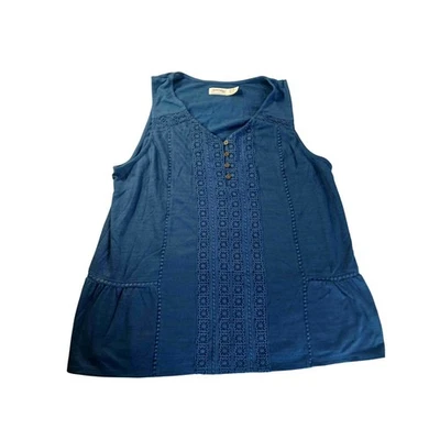 NWT Faded Glory Peplum Tank Top XXL Lace Crochet Detail Sleeveless Blue Boho - Image 1 of 4