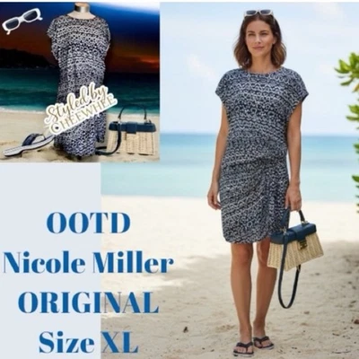 Women’s Size XL Dress Nichole Miller Original Navy/White Bohemian Print Mini - Image 1 of 4