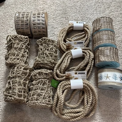 Nautical Ribbon & Rope 6 Rolls Of  3 Nautical Rope 4 Rolls Burlap LOT OF 13  - Image 1 of 4