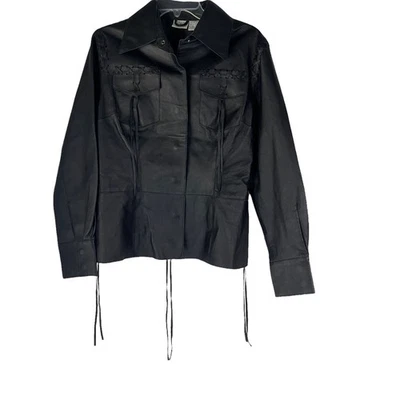 Chaqueta de cuero con flecos Newport News vintage Deadstock Biker 10 M Western Moto Foto 1 de 4