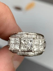 Großer Cluster-Ring 9 kt Gold schwerer 3 kt Princess- & Baguetteschliff Diamant 7,5 g - Bild 1 von 9