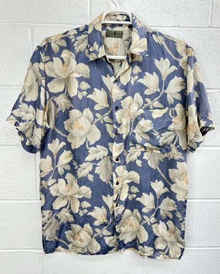 Camisa Robert Stock 100% Seda Estampado Floral Hawaiano Manga Corta Botón/Mediana Foto 1 de 4
