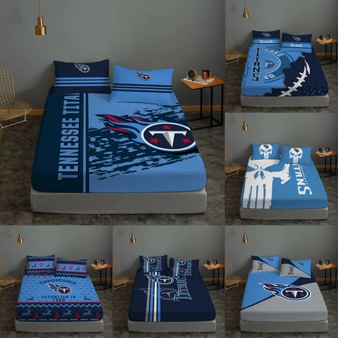 Tennessee Titans 3PCS Bed Sheet Set Fitted Sheet Pillowcases Deep Pocket Gift Cover