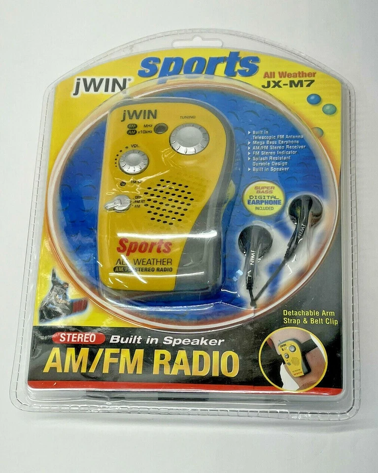 Vintage jWIN JXM7 All Weather Sports Am/fm Stereo Pocket Radio Ship NOS