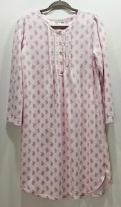 Miss Elaine Nightgown Women's Size M Pink Long Sleeve Floral Buttons Vintage - Picture 1 of 4