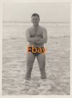 Man In Trunks Standing In The Sea, 3 x 4 Inch Photograph, 1960s