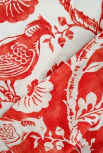 William Sonoma Full/Queen Duvet Cover Linen Bird Branch Vintage/NEW Red/Bisque - Picture 1 of 9