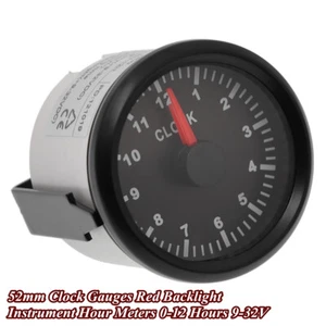 Car Boat 52mm/2 inch Clock Guage Red Backlight Instrument Hour Meters Waterproof - Picture 1 of 9