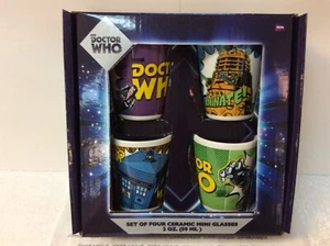 DOCTOR WHO SET OF 4 CERAMIC MINI SHOT GLASSES VANDOR NEW IN BOX 2 OZ EACH - Picture 1 of 3