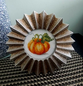 Finished Framed Cross Stitch Picture Lovely Pumpkin Halloween Thanksgiving Gift - Picture 1 of 4