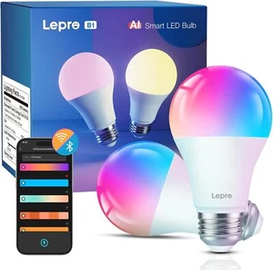 Lepro B1 AI Smart E27 Bulb, Music Sync RGB-CCT, Works with Alexa & Google 2 Pack - Picture 1 of 10
