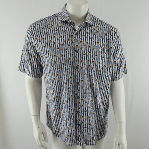 Johnnie-O Top Shelf Short Sleeve Button Up Shirt Mens Medium Papaya Print Cotton - Picture 1 of 8