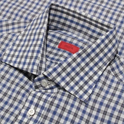 Camisa informal Isaia nueva sin etiquetas 100 % algodón con botones talla 16,5/42 a cuadros azules Foto 1 de 4