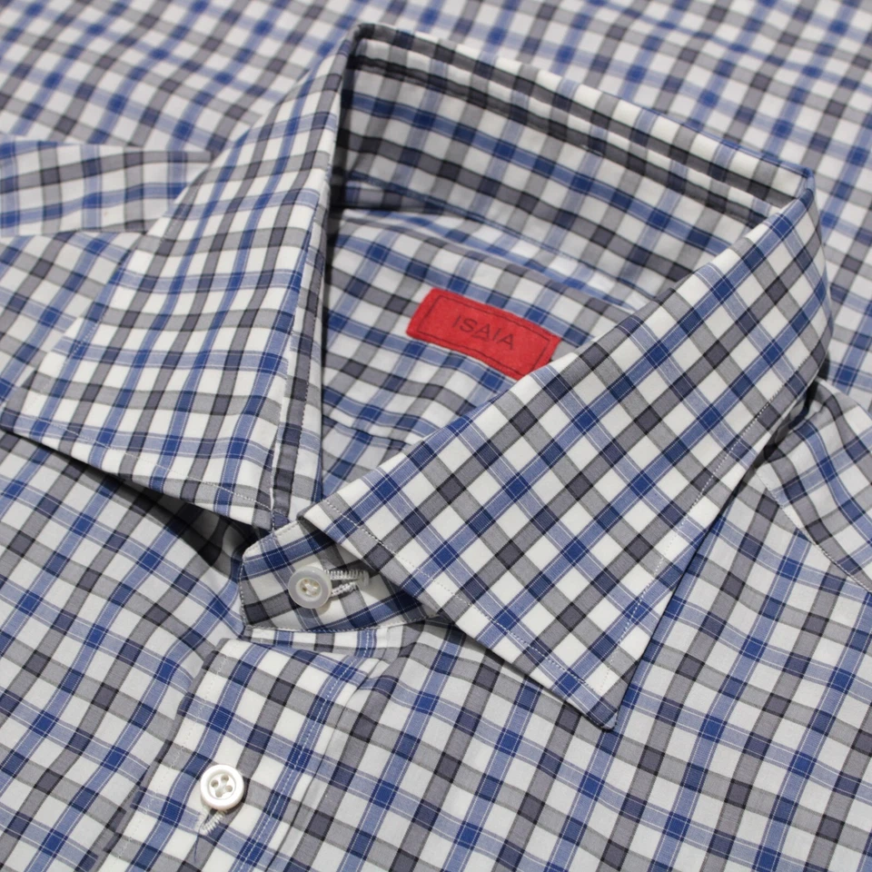 Isaia NWOT 100% Cotton Button Down Casual Shirt Size 16.5 / 42 In Blue Plaid - Image 1 of 4
