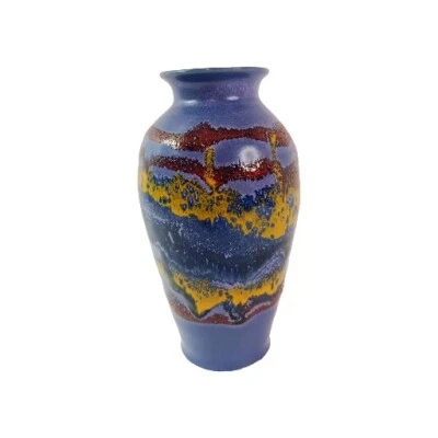 Purple Drip Glaze Pottery Vase Signed Lebeth Lammers With Red And Yellow 6 Inch - Image 1 of 4