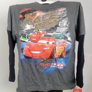 Disney Pixar CARS Boy's Gray Black Shirt New Sz 7 Long Sleeve Lightning McQueen - Picture 1 of 2