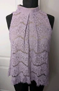 Love, Fire Los Angeles Size Small Mock Neck Lavender Lilac Lace Halter Tank Top - Picture 1 of 6