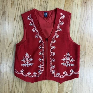 Chaleco Gap Vintage Niños XL Rojo Cremallera Chaleco Lana Bordado Copos de Nieve Diseño Blanco - Imagen 1 de 13