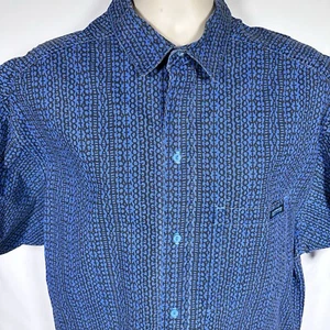 Vintage Gotcha Mens Blue Black Script Stripe Hidden Logo Shirt Surf Skater 90s - Picture 1 of 8