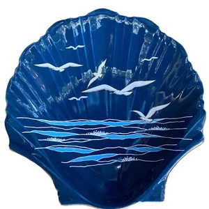 VTG Otagiri Navy Blue with Flying Seagulls Scallop Shape The Sea Trinket Dish 7" - Picture 1 of 7