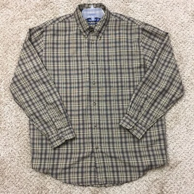 Consensus Shirt Mens Large Beige Black Plaid Long Sleeve Button Up Microfiber  - Image 1 of 4