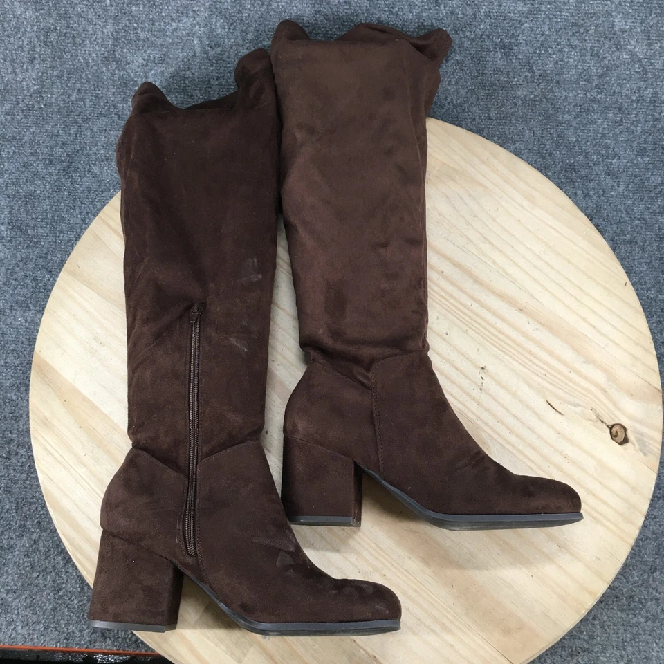 Christian Siriano Botas Mujer 9W Sobre la Rodilla Tirar de Tacón Bota Tela Marrón Foto 1 de 4