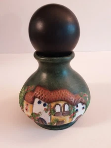 Vintage Mexican Pottery Bottle Jar Vase With Stopper 3D Houses 6.5" Tall - Picture 1 of 11