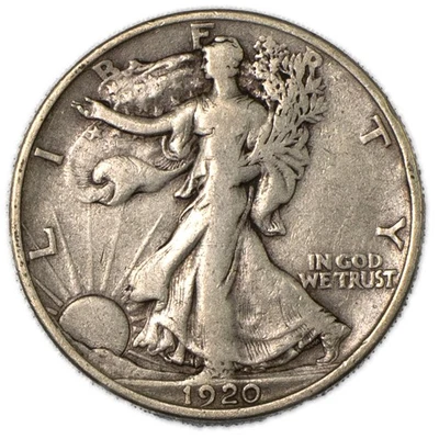 1920-P Walking Liberty Silver Half Dollar Very Fine VF+ - Image 1 of 2
