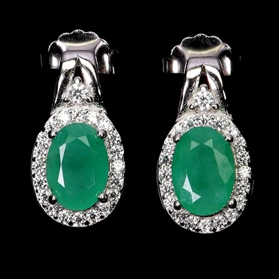 Pendientes de plata de ley 925 esmeralda ovalada 7x5 mm joyas de piedras preciosas naturales Foto 1 de 4