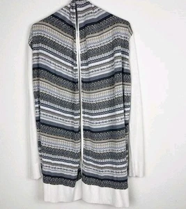 Kensie Open Front Cream Cardigan Striped Geometric Long Sleeve Viscose Sz M Mgd - Picture 1 of 7