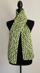 New Handmade Angora Wool Blend Skinny Scarf 6x60" Olive Greens Soft - Picture 1 of 3