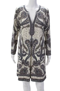 Hale Bob Womens Paisley Print V-Neck Long Sleeve Shift Dress White Combo Size L - Picture 1 of 6